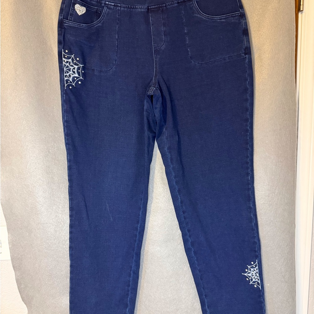 Stylish Dark Blue Straight Leg Jeans with Web Details.  NWT